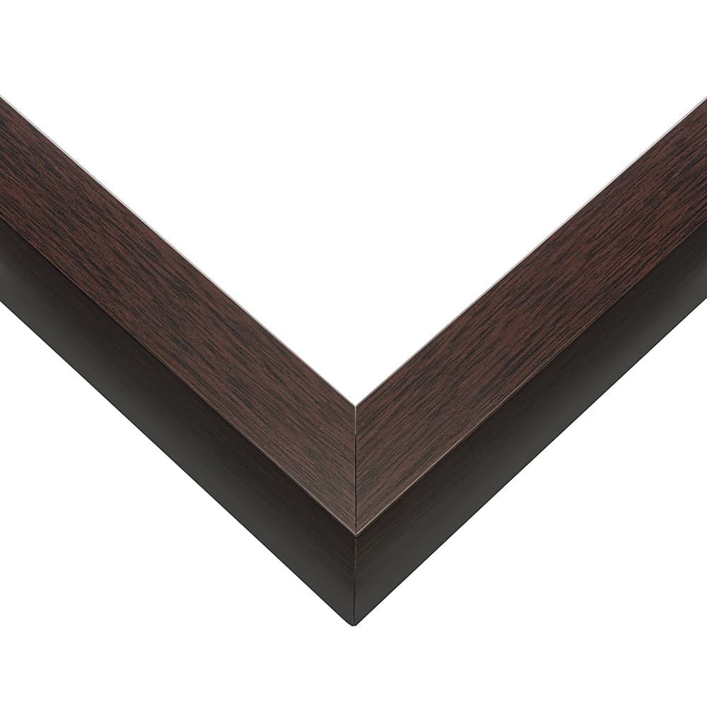 Extra Deep Rich Walnut corner detail showing precision mitered joint with rich brown wood finish and 1 inch moulding width with 2 inch usable depth perfect for professional deep shadowbox displays