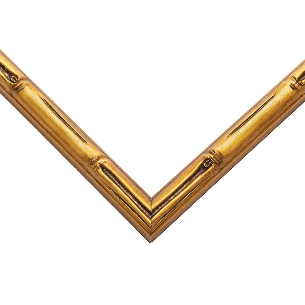 Gold Bamboo picture frame corner detail showing luxurious gold finish bamboo texture with precision mitered joint and metallic luster